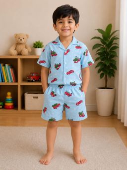 Pankhuri by Priyanka - Little Truck Printed Shirt and Short Set
