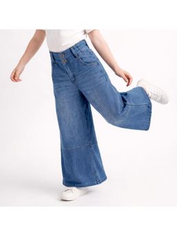 Purple United Kids - Girls Denim Mid Blue Wide Leg Baggy Jeans with High Waist