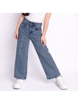 Purple United Kids - Girls Denim Dark Blue High Waist Wide Leg Jeans