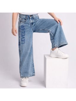 Purple United Kids - Girls Denim Blue Wide Leg Cargo Jeans