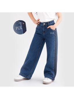 Purple United Kids - Girls Jeans In Mid Blue with Wide Leg High Rise Comfort Fit