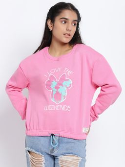 Lil Tomatoes - Girls Printed Disney Cotton Fleece Sweatshirt Pink