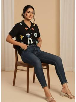 Varanga - Abstract Handprinted Geometric Icon Print Short-Sleeve Button-Up Shirt