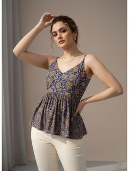Varanga - Floral Print Cotton Peplum Top