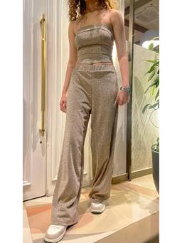 Off Duty India - Glitter Dust Stretch Wide Trousers - Copper