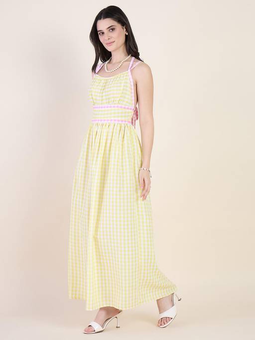 Buy AAYU Women Yellow Gingham Halter Neck Dress (XS) Online