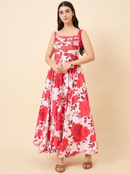 AAYU - Red Floral Print Ruched Crepe Dress
