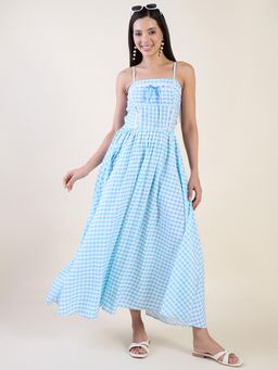 AAYU - Blue Gingham Checked Strappy Dress