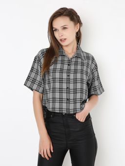 BLNK - Women Grey Checked Crop Shirt