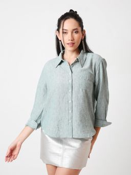 BLNK - Women Green Linen Blend Button-Down Shirt