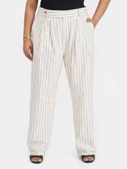 Virgio - Striped Cotton Straight-Leg Work Plus Size Trousers For Women