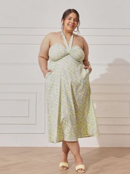 CURVY STREET - Women Yellow Halter Neck Dress