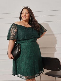 CURVY STREET - Women Green Off Shoulder Dress