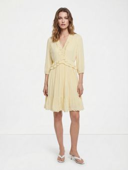 Cover Story - Women Yellow Alison Yellow Flared Short Dress
