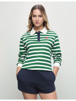 U.S. POLO ASSN. - Women Green Casual Regular Fit Polo T-Shirt