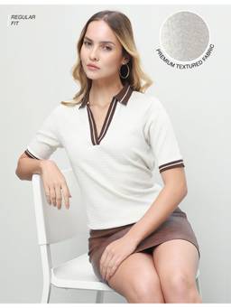 U.S. POLO ASSN. - Women White Casual Regular Fit Polo T-Shirt