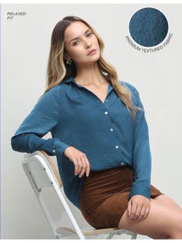U.S. POLO ASSN. - Women Teal Casual Relaxed Fit Shirt