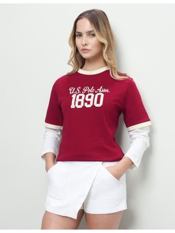 U.S. POLO ASSN. - Women Red Casual Boxy Fit T-Shirt