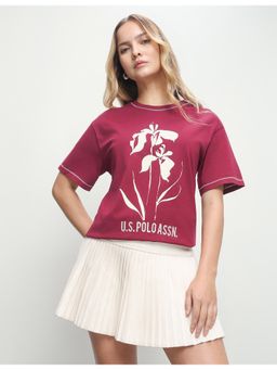 U.S. POLO ASSN. - Women Red Casual Boyfriend Fit T-Shirt
