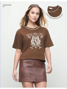 U.S. POLO ASSN. - Women Brown Casual Oversized Fit T-Shirt