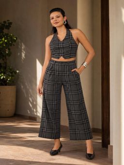 Virgio - Checks Viscose Stretch Checked Straight Fit Trouser For Women