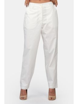 Virgio - Solid Cotton Straight White Trousers For Women