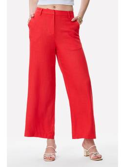 Virgio - Solid Linen Straight Fit Trousers For Women