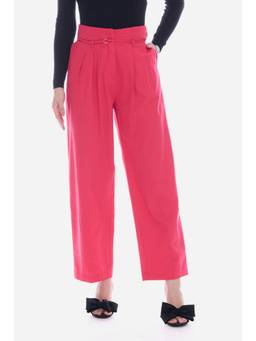 Virgio - Solid Cotton High-Waist Straight Fit Trousers For Women