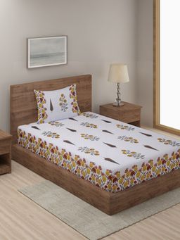 Rajasthan Decor - Mulit-Color Ethnic Motif Print 144 TC Cotton Bed Sheet with 1 Pillow Cover (Single)