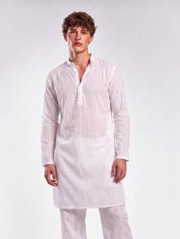 NISHORAMA - Karam White Jacquard Long Kurta