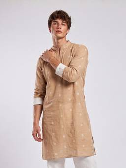NISHORAMA - Beige Tajdaar Inverted Sleeves Long Kurta
