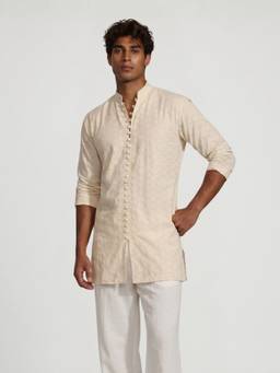 NISHORAMA - Off White Ansh Self Design Short Kurta