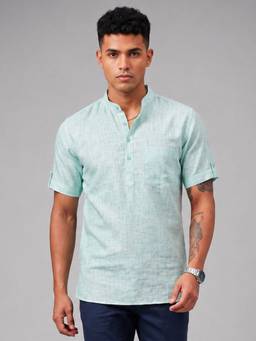Charagh Din - Linen Ditto Fit Light Green Texture Short Kurta