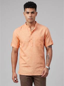 Charagh Din - Linen Ditto Fit Peach Texture Short Kurta