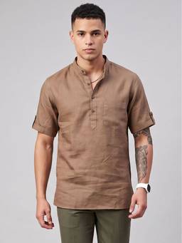 Charagh Din - Linen Ditto Fit Brown Plain Short Kurta
