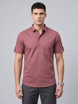 Charagh Din - Blended Ditto Fit Mauve Print Casual Kurta