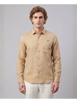 LINENWEAR - Beige Solid Linen Regular Fit Shirt