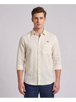 LINENWEAR - Off White Solid Pure Linen Casual Shirt