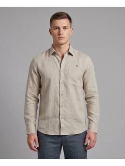 LINENWEAR - Linen Beige Solid Casual Full Sleeve Shirt
