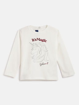 Chicco - Girls Round Neck Long Sleeve T-Shirt Off White