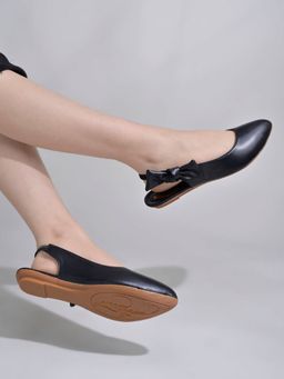 Shoetopia - Casual Side Bow Detailed Black Flat Belly For Women