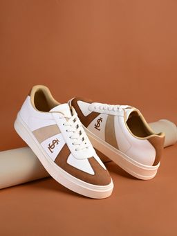 Louis Stitch - White and Tan Comfortable Lace-Up Sneakers for Men