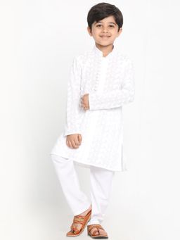Vastramay - Boys' White Cotton Kurta Pyjama (Set of 2)