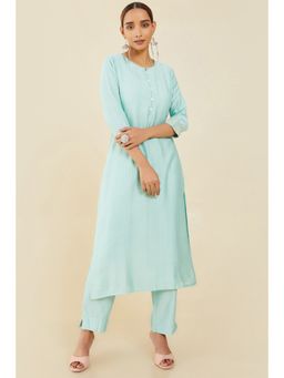 Soch - Women Turquoise Silk Solid Kurta (Set of 2)