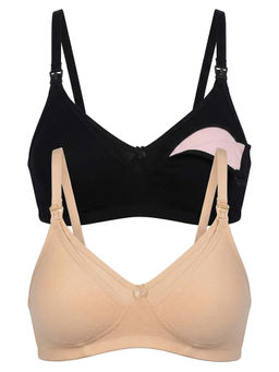 Mamma's Maternity - Bamboo Fabric Soft Non-Padded Nursing Bra Black Cream (Pack of 2)