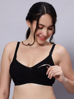 Mamma's Maternity - Solid Bamboo Fabric Ultra Soft Full-Coverage Maternity/Nursing Bra Black