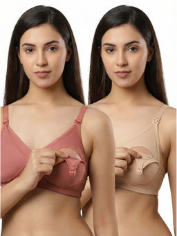 Mamma's Maternity - Bamboo Fabric Soft Non-Padded Nursing Bra Rose Pink Cream (Pack of 2)