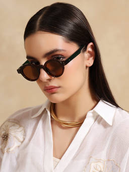 Kazo - Green Frame & Brown Lens Women Sunglasses (DT0779BROWN)