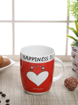 CLAY CRAFT - Happiness Is "Loving You" Printed Fine Ceramic Milk Mug, 2Pc, 340ml
