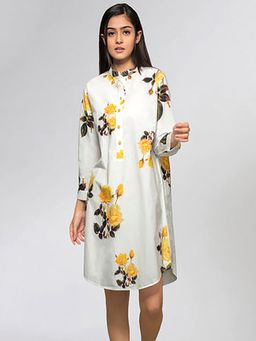 First Resort by Ramola Bachchan - Yellow Floral Shirt Mini Dress